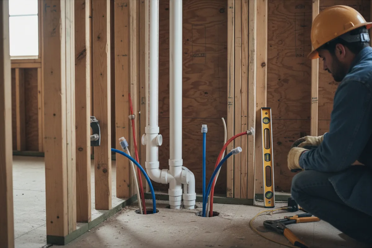 Drain and supply rough-in during Leak Detection in Malvern